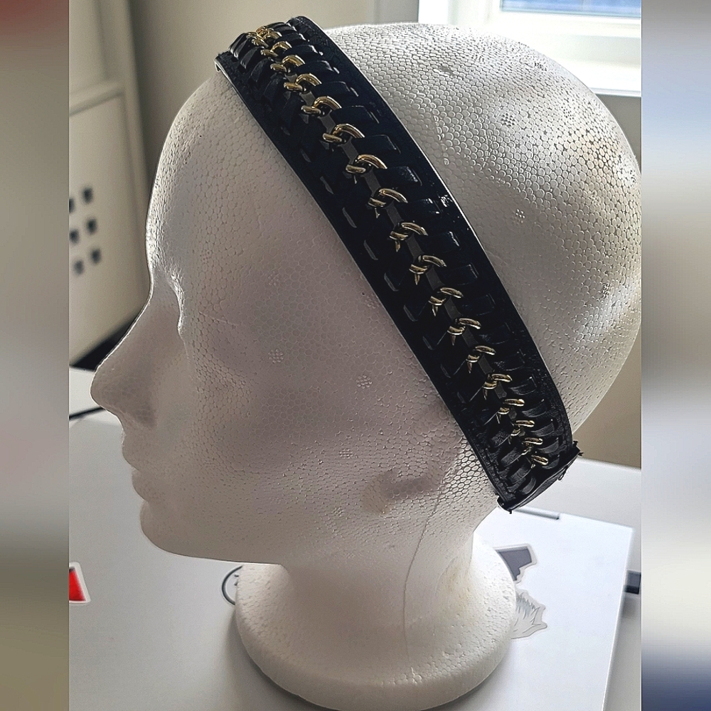 Asos Black Leather Gold Chain Braided headband